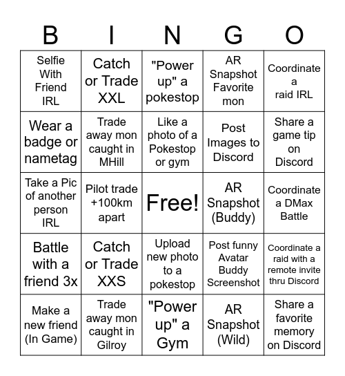 Pokémon GO Party BINGO! Bingo Card