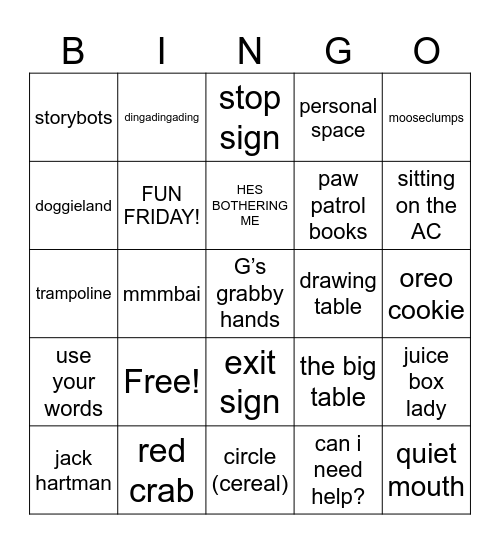 Class Bingo Card