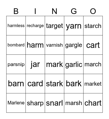 Lesson 77-ar Bingo Card