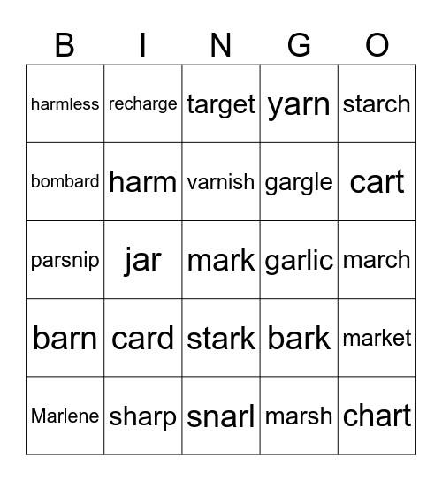Lesson 77-ar Bingo Card