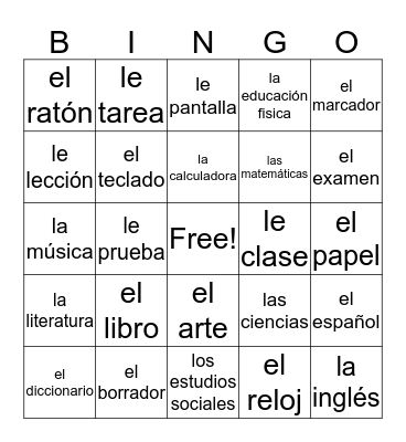 spanish bingo Card