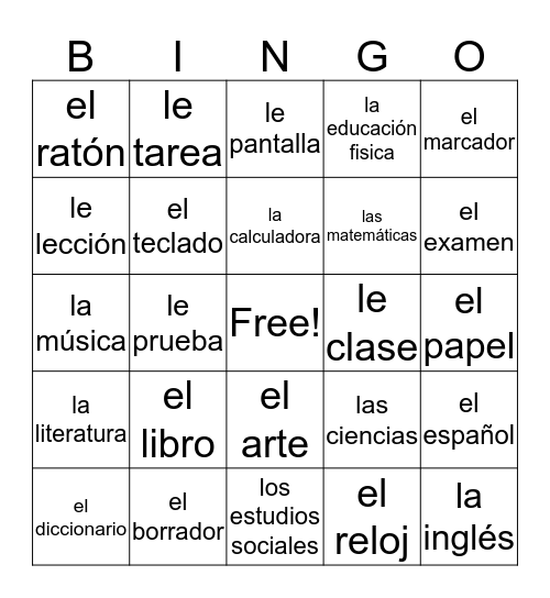 spanish bingo Card