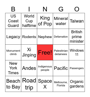 Current Events Updates 5/15/26 Bingo Card