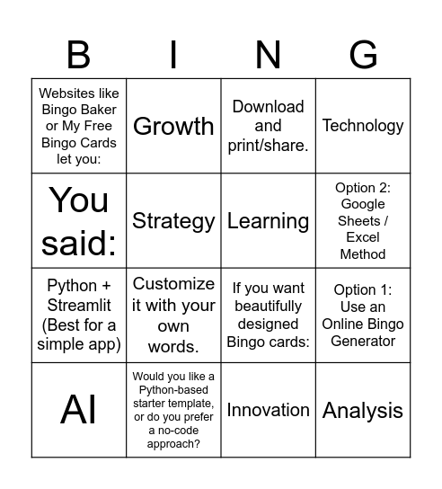 AI Bingo Card