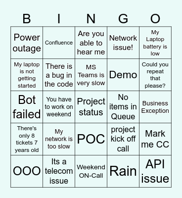 Technology Bingo Card