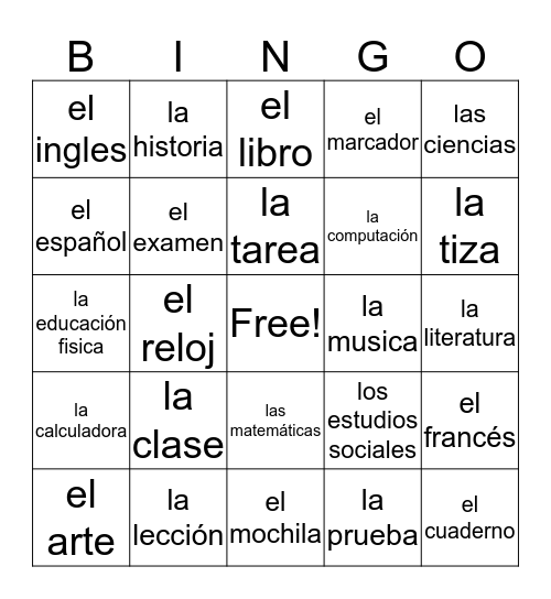 spanish bingo Card