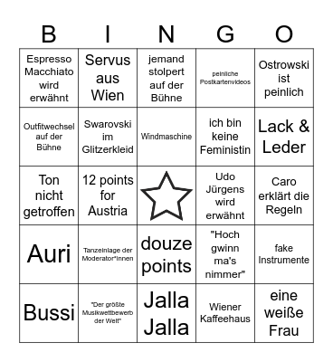 Eurovision Songcontest 2026 Bingo Card
