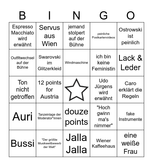 Eurovision Songcontest 2026 Bingo Card