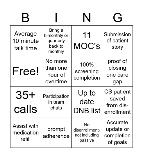 CCM Bingo Card