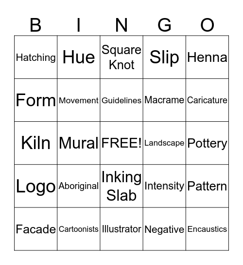 Art Bingo Card