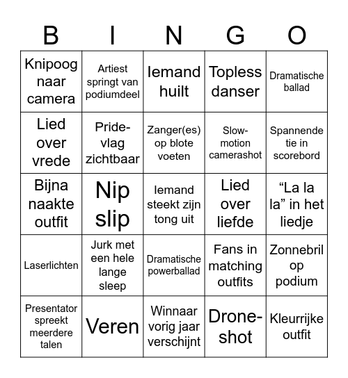 Eurovisie Songfestival 2026 Bingo Card