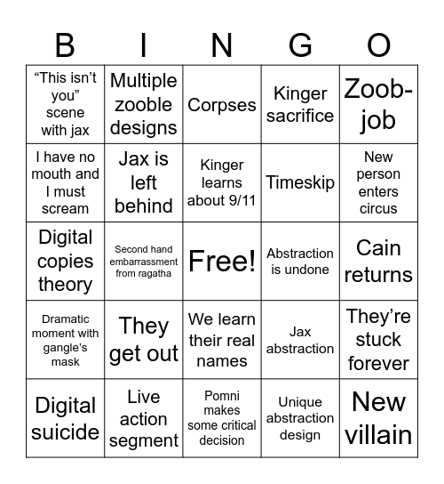 Amazing digital circus finale Bingo Card