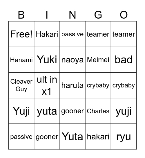 jjs bingo Card