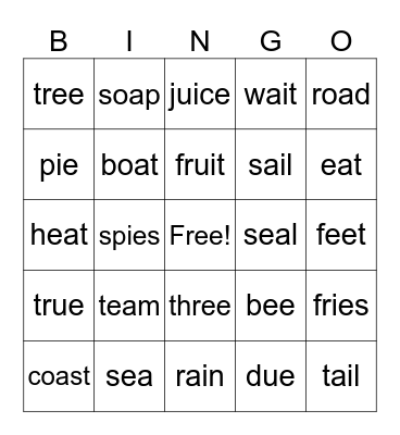 Vowel Teams Bingo Card