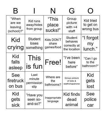 Picnic 25-26 BINGO Card