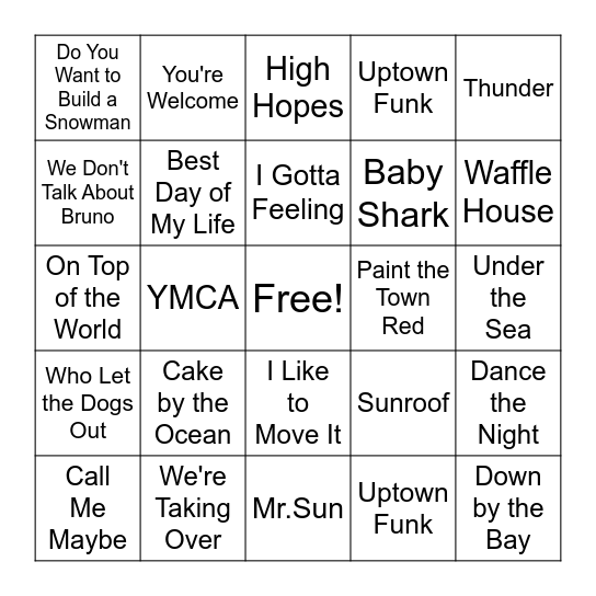 Music BINGO Card