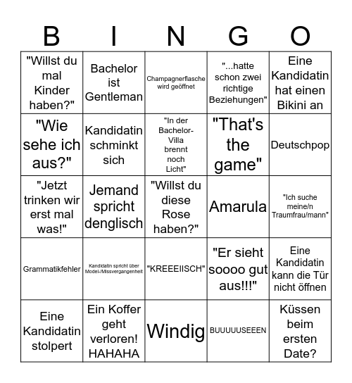 Bachelor Bingo 2017 Folge 1 Bingo Card