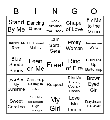 Musical Bingo Card