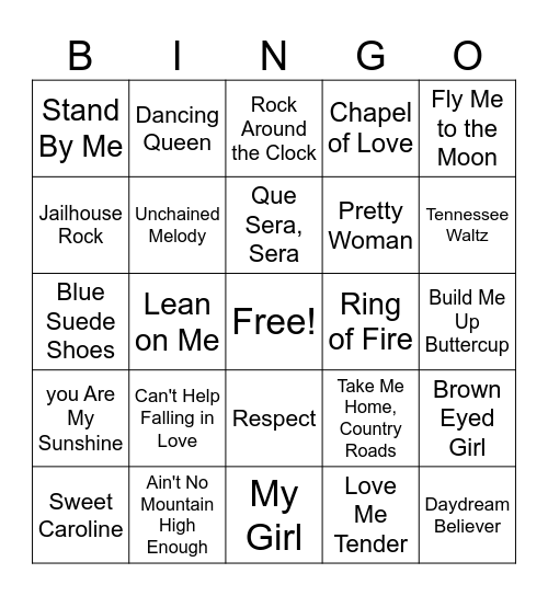 Musical Bingo Card