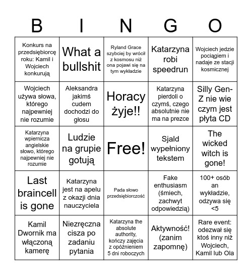 Przedsiębiorczość sucks Bingo Card