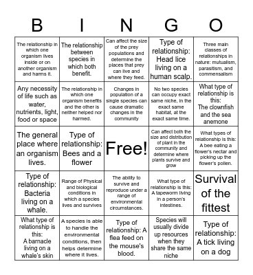 Niches and community relationships Bingo Card