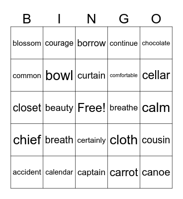 2R tricky words Bingo Card
