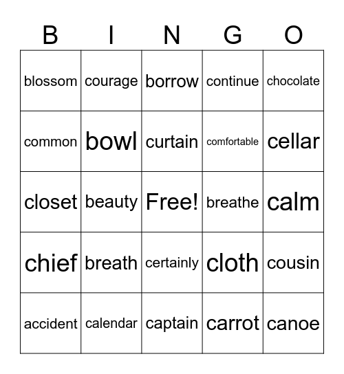 2R tricky words Bingo Card