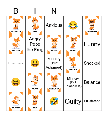 FEELINGS AND EMOTIONS Bingo Card