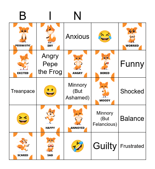 FEELINGS AND EMOTIONS Bingo Card