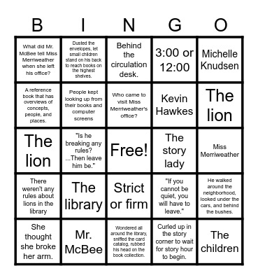 Library Lion Bingo Card