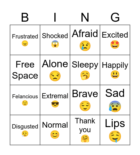 Feelings and emotions. Bingo Card
