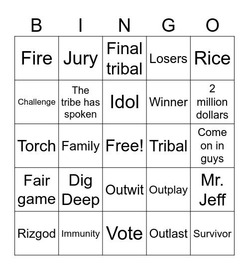 Survivor 50 Finale BINGO Card