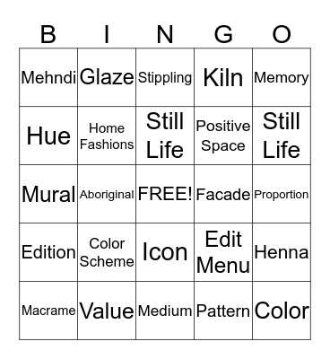 Art Bingo Card