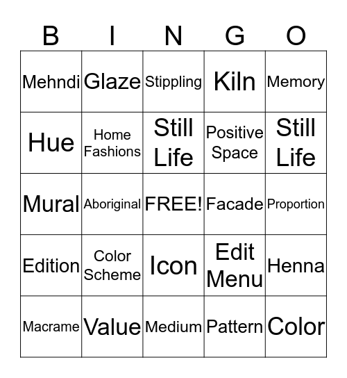 Art Bingo Card