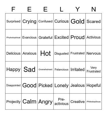 Feelings and Emotions Bingo Card