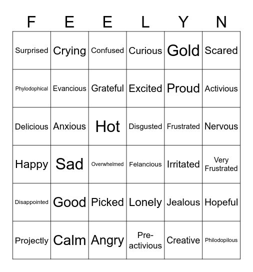 Feelings and Emotions Bingo Card