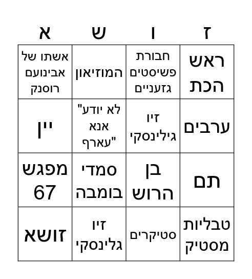 יומולדת אסף Bingo Card