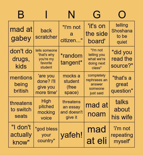 Mr. Shine's p5 Bingo Card Bingo Card
