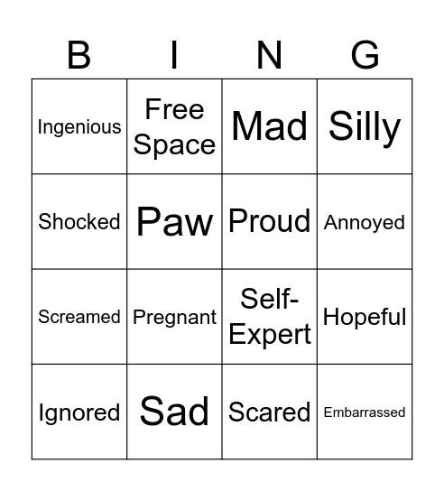 Feelings and Emotions Bingo Card