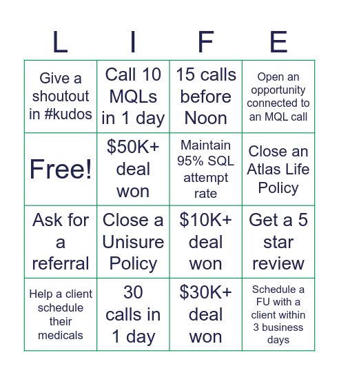 EOM Bingo (Life Sales) Bingo Card