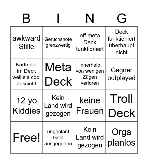 MTG Veranstaltung Bingo Card