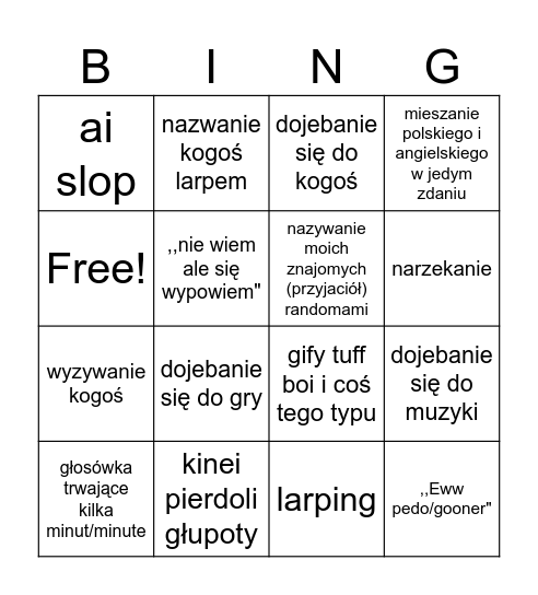 kinei Bingo Card