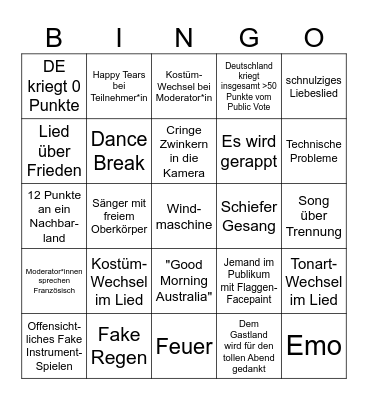 ESC 2026 Bingo Card