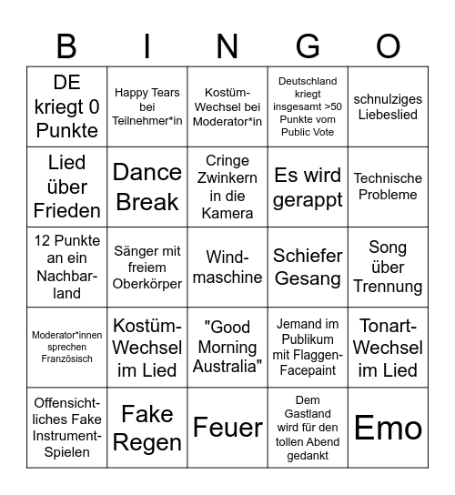 ESC 2026 Bingo Card