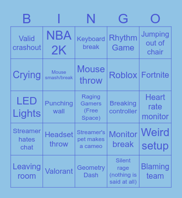 Gamer Rage Bingo! Bingo Card