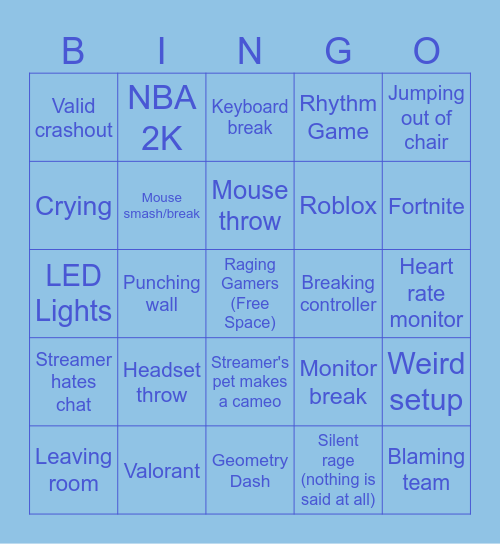 Gamer Rage Bingo! Bingo Card