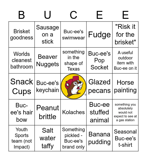 Buc-ee's Bingo Card