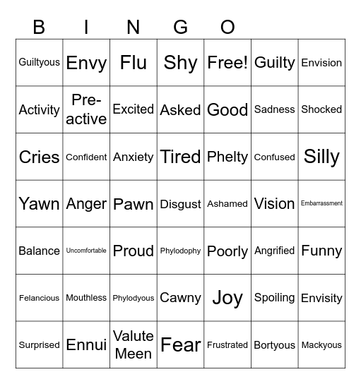 Emotions and Feelings Bingo Card
