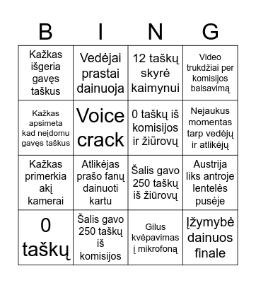Eurovision Bingo Card