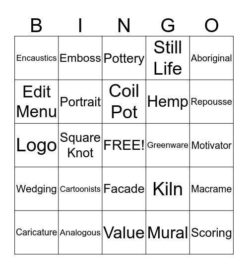 Art Bingo Card